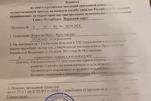 Освобождение от призыва со спондилолистезом